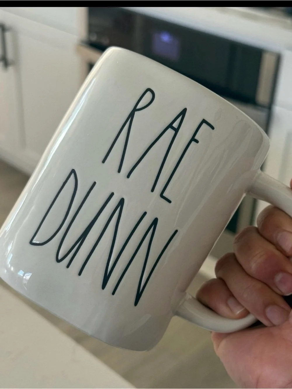 Rae Dunn White Ceramic Coffee Mug with Black Hand-Lettered Logo